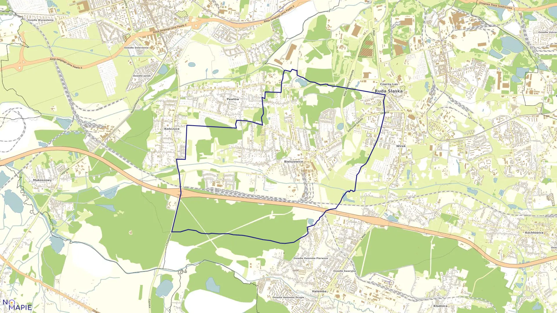 Mapa obrębu BIELSZOWICE w mieście Ruda Śląska