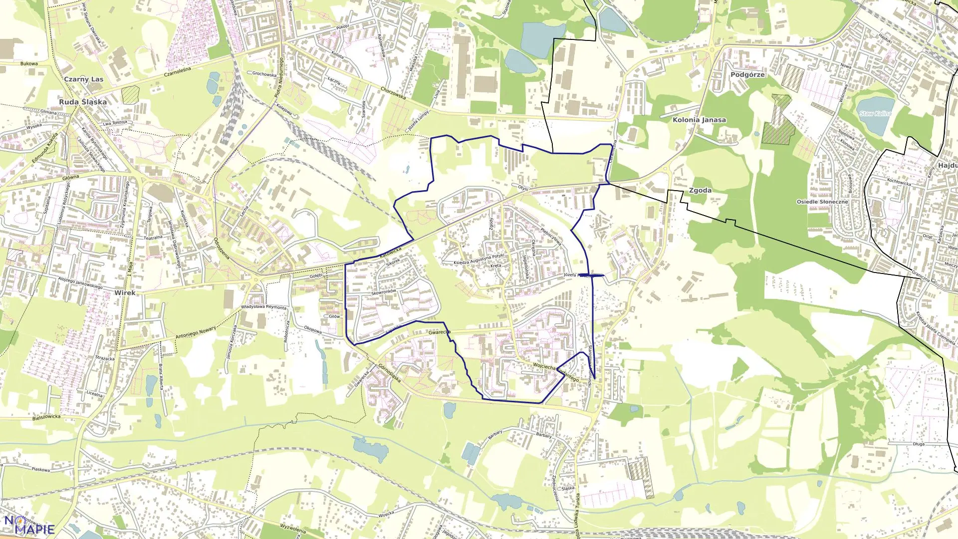 Mapa obrębu BYKOWINA w mieście Ruda Śląska