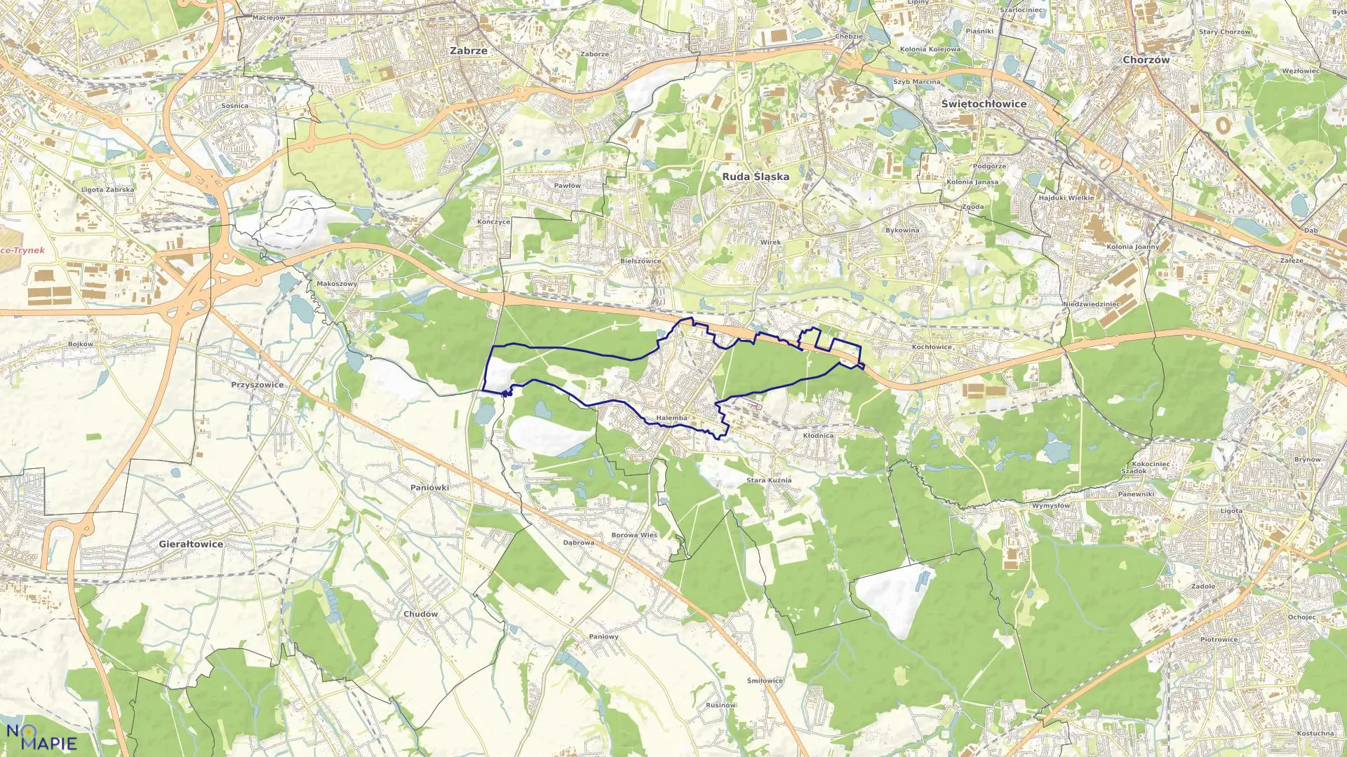 Mapa obrębu HALEMBA w mieście Ruda Śląska