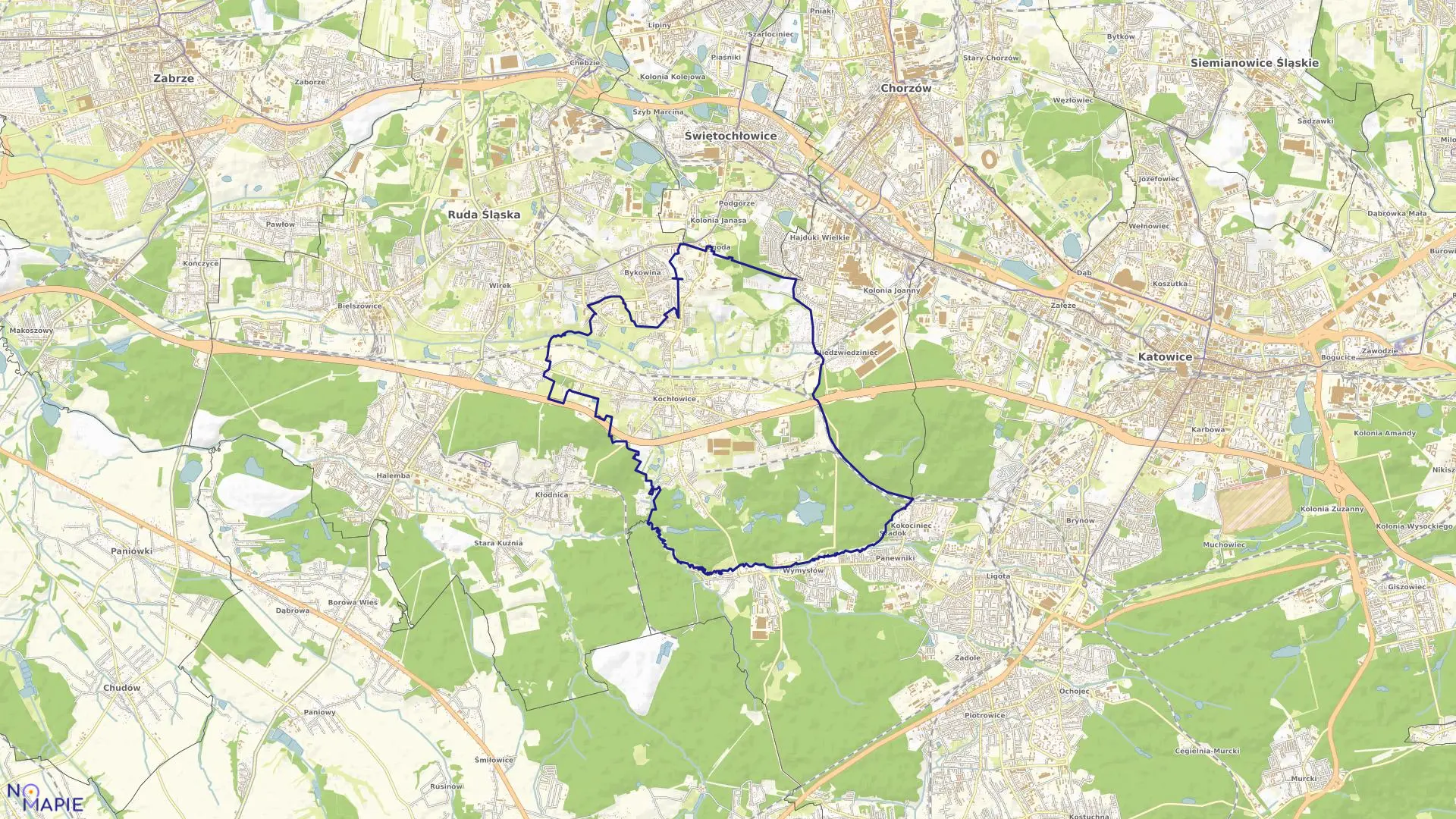 Mapa obrębu KOCHŁOWICE w mieście Ruda Śląska