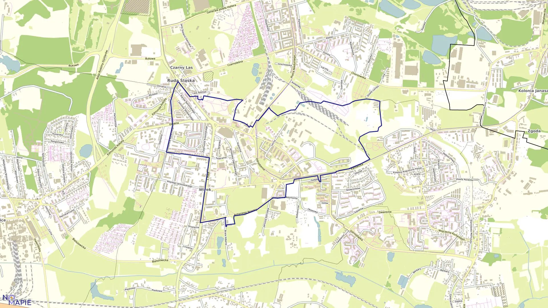 Mapa obrębu WIREK w mieście Ruda Śląska